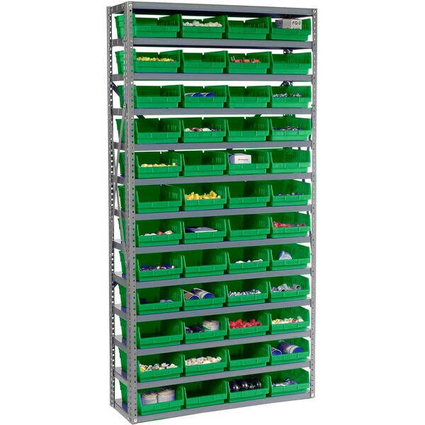 Global Industrial Steel Shelving with 48 4inH Plastic Shelf Bins Green, 36x12x72-13 Shelves 603439GN - main